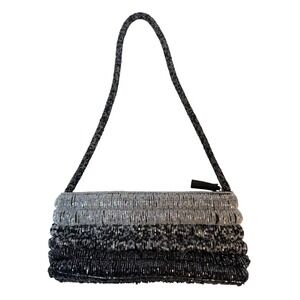 Lancôme Sparkling Beaded Clutch Purse Evening Bag Iridescent Ombre Black Silver